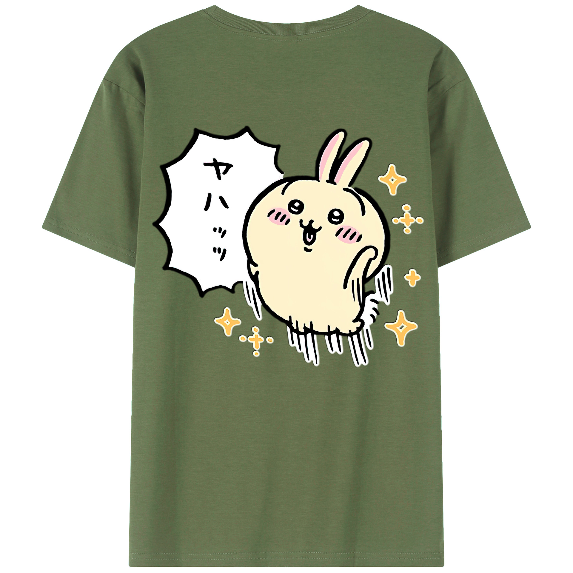 （画像用） ちいかわ うさぎ Chii-kawa usagi 綿100％ メンズ半袖Tシャツ（バックプリント） 通気性